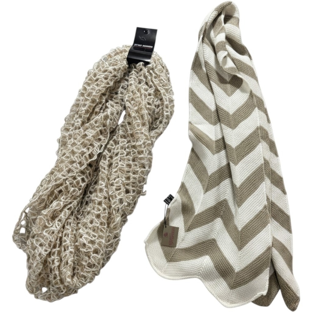 Steve Madden Womens OS Beige White Scarf‎ Lot 2 Leopard Chevron Lightweight Chic